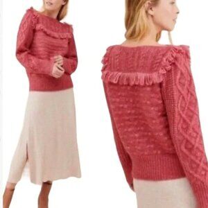 LoveShackFancy Kingston Rose Pink Fringes Alpaca Wool Sweater Women's Size S !!